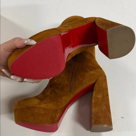 Christian Louboutin Movida Brown Suede Platform Ankle Boot with Red Sole 39,5 - Picture 6 of 8